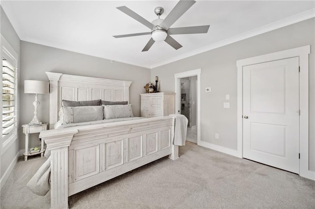 1104 Thomas St, Woodstock, GA 30188 - bedroom with light carpet, a ceiling fan, and crown molding