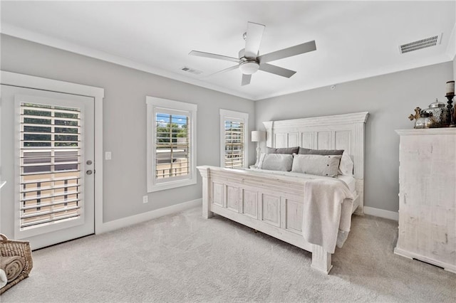 1104 Thomas St, Woodstock, GA 30188 - bedroom featuring light colored carpet, ceiling fan, access to exterior, and ornamental molding