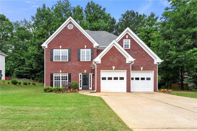 2994 Meadow Church Rd, Suwanee, GA 30024 - view of front of property with concrete driveway, a front lawn, and brick siding