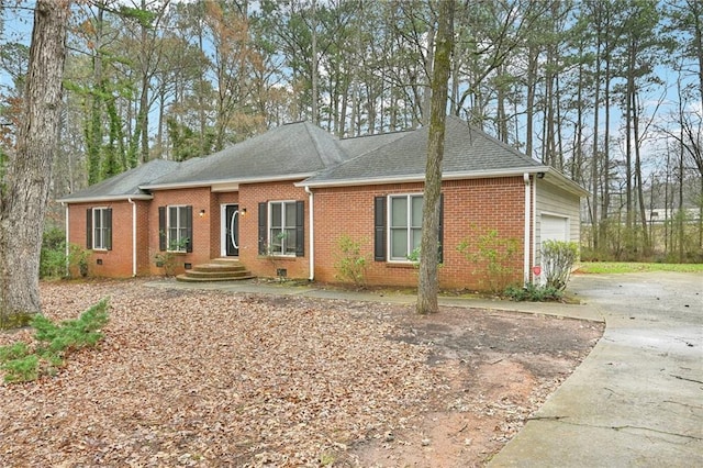 105 Spring Forest Way, Sharpsburg, GA 30277 - ranch-style house featuring a garage, crawl space, roof with shingles, and brick siding