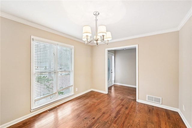 105 Spring Forest Way, Sharpsburg, GA 30277 - unfurnished room featuring baseboards, wood finished floors, visible vents, and a notable chandelier