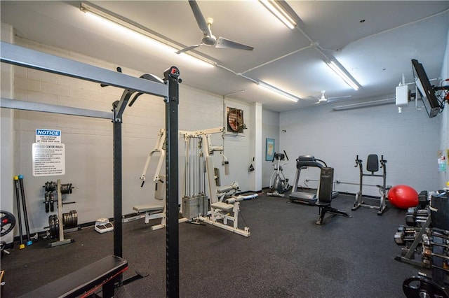 gym with ceiling fan