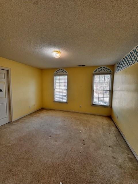 empty room featuring carpet floors and a textured ceiling