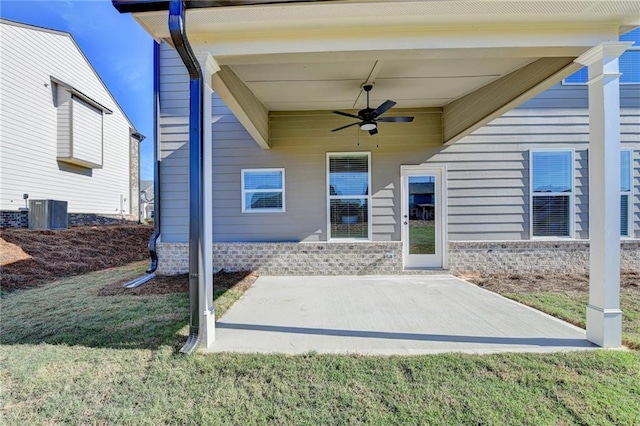 view of patio / terrace featuring central AC unit and ceiling fan