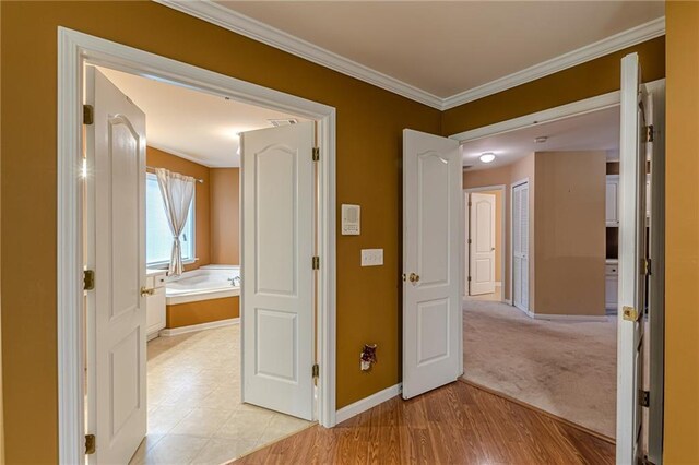 unfurnished living room featuring light wood-type flooring, ornamental molding, a raised ceiling, and ceiling fan