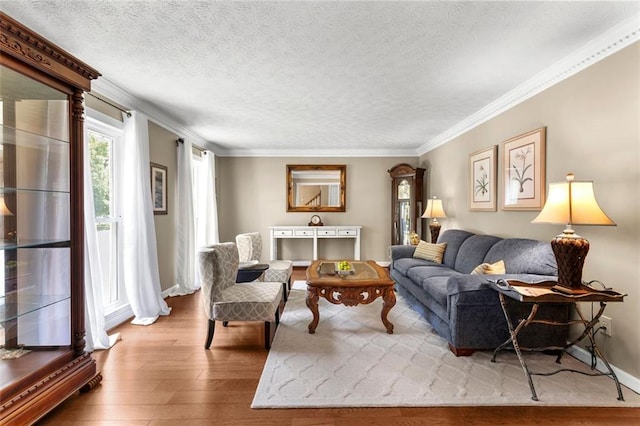 4875 Rivercliff Trce SW, Lilburn, GA 30047 - living room featuring plenty of natural light, hardwood / wood-style flooring, crown molding, and a textured ceiling