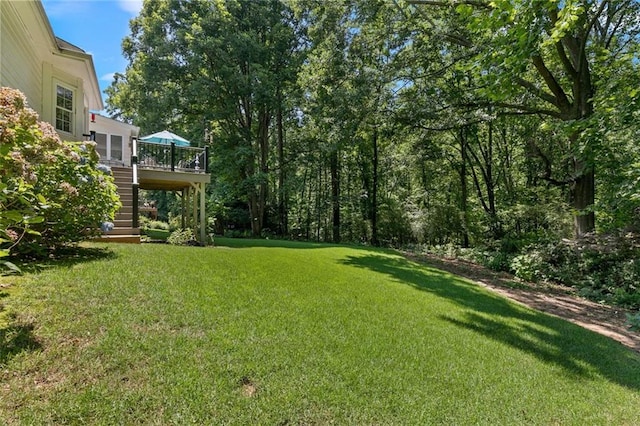 4875 Rivercliff Trce SW, Lilburn, GA 30047 - view of green lawn featuring stairs and a deck