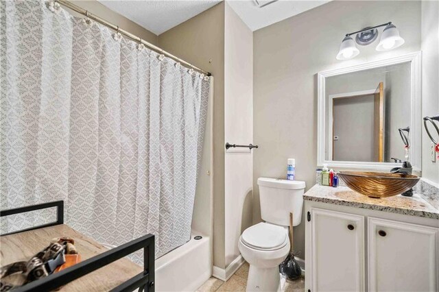 592 Ferry Creek Ct, Acworth, GA 30102 - bathroom featuring vanity, tile patterned floors, and shower / bathtub combination with curtain