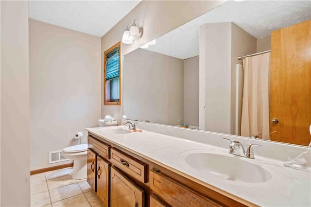 592 Ferry Creek Ct, Acworth, GA 30102 - bathroom with double vanity, tile patterned flooring, and a shower with shower curtain