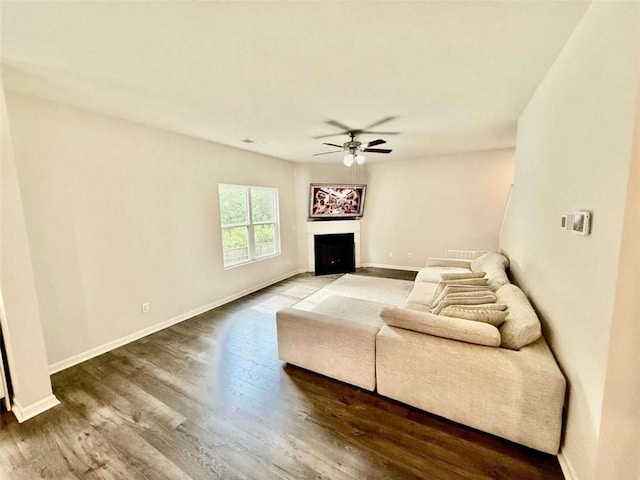 769 Humphry Dr, Winder, GA 30680 - living area with ceiling fan, wood finished floors, baseboards, and a fireplace