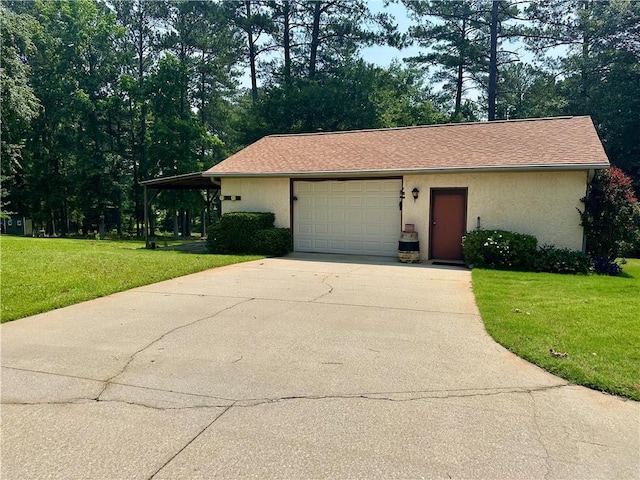 115 Cannongate Cir, Sharpsburg, GA 30277 - view of front of house featuring a garage, concrete driveway, stucco siding, and a front yard