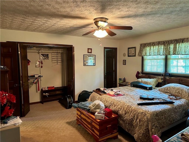 115 Cannongate Cir, Sharpsburg, GA 30277 - bedroom featuring light colored carpet, a textured ceiling, a closet, and a ceiling fan