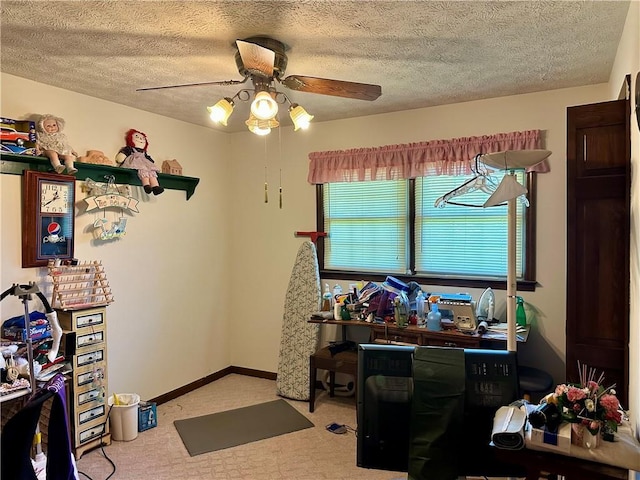 115 Cannongate Cir, Sharpsburg, GA 30277 - carpeted home office with a textured ceiling and a ceiling fan