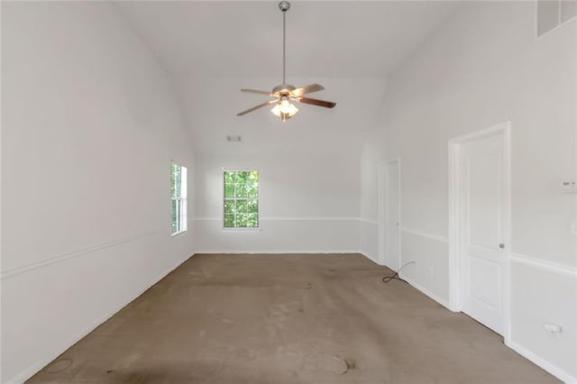 11354 Conner Ct, Hampton, GA 30228 - spare room with carpet, ceiling fan, and high vaulted ceiling