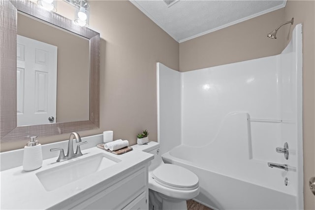 356 Chardonnay Trce, Braselton, GA 30517 - full bathroom featuring vanity,  shower combination, a textured ceiling, and ornamental molding