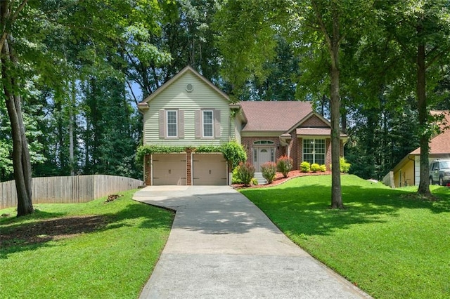 view of front facade with a front lawn and a garage