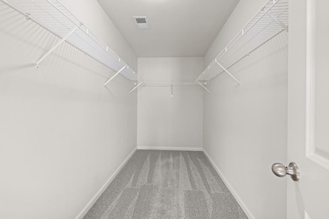 walk in closet with visible vents and carpet floors