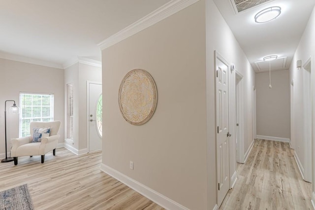 3329 Walt Stephens Rd, Stockbridge, GA 30281 - corridor featuring attic access, light wood-style flooring, and ornamental molding