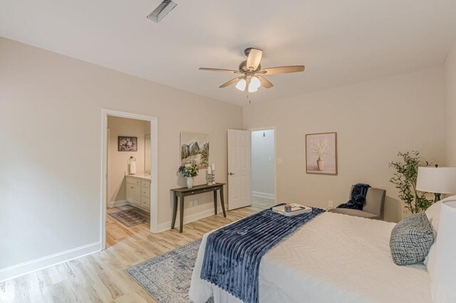 3329 Walt Stephens Rd, Stockbridge, GA 30281 - bedroom with light wood-style flooring, ensuite bathroom, and ceiling fan