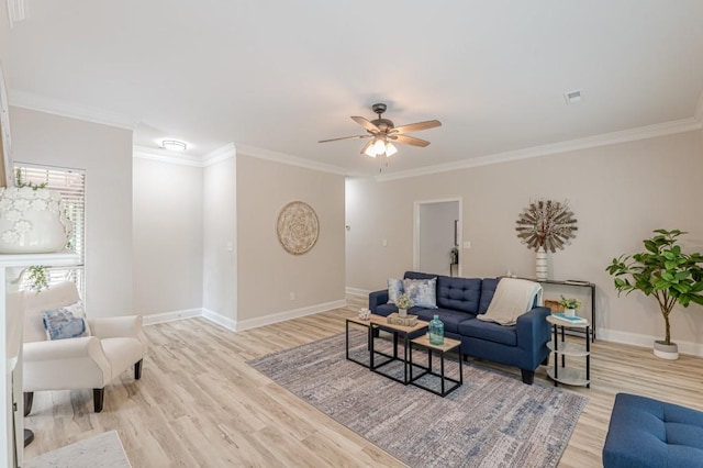 3329 Walt Stephens Rd, Stockbridge, GA 30281 - living area featuring light wood-style floors, a ceiling fan, and crown molding