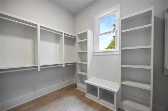 walk in closet with wood finished floors