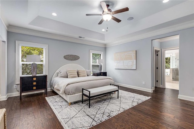 2544 Thompson Rd NE, Brookhaven, GA 30319 - bedroom featuring a raised ceiling, multiple windows, ornamental molding, recessed lighting, and wood finished floors