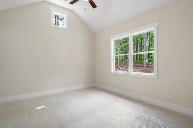 160 Doris Path, Dallas, GA 30157 - carpeted empty room featuring a ceiling fan, vaulted ceiling, and baseboards