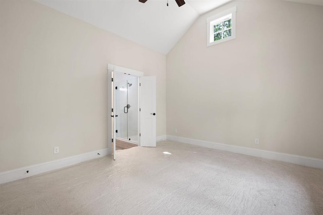 160 Doris Path, Dallas, GA 30157 - carpeted empty room with ceiling fan, vaulted ceiling, and baseboards