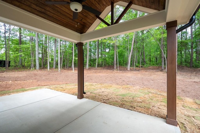 160 Doris Path, Dallas, GA 30157 - view of patio / terrace featuring a ceiling fan and a forest view