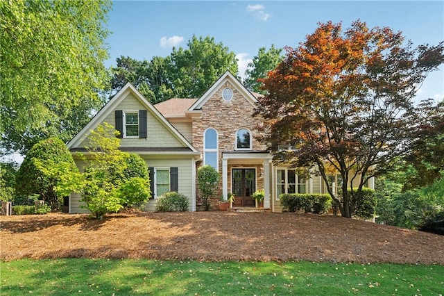4750 Freeport Bay NE, Roswell, GA 30075 - view of front of home with french doors and stone siding
