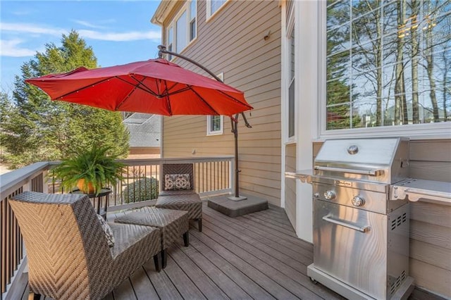 wooden terrace with grilling area