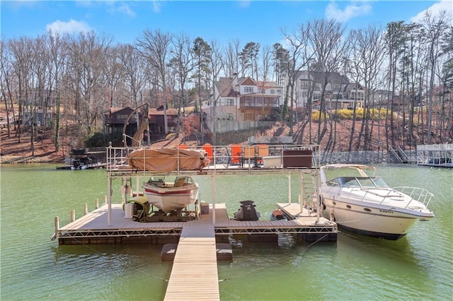 view of dock with a water view