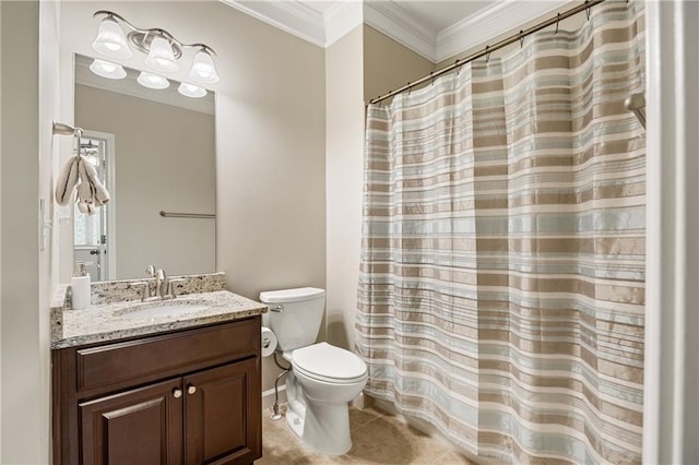 1695 Peyton Farm Dr, Alpharetta, GA 30004 - full bath featuring toilet, vanity, tile patterned flooring, and ornamental molding