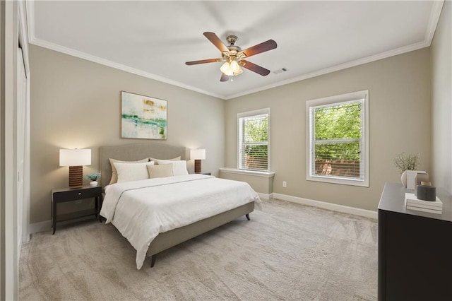 1695 Peyton Farm Dr, Alpharetta, GA 30004 - bedroom with crown molding, baseboards, light carpet, and ceiling fan