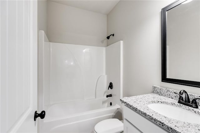 full bath with toilet, tub / shower combination, and vanity