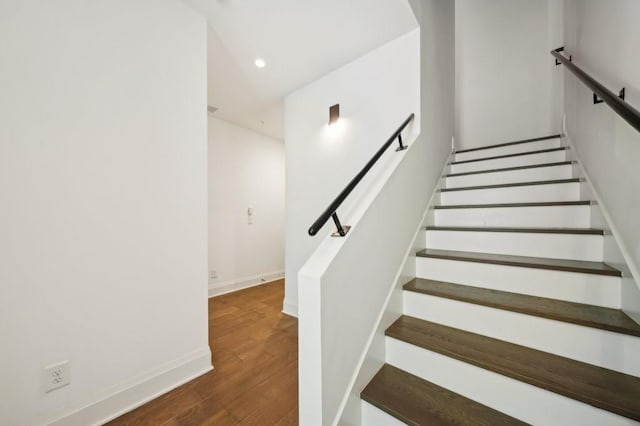 71 Krog St NE, Atlanta, GA 30307 - stairs with wood finished floors, baseboards, and recessed lighting