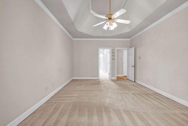 3171 Blairhill Ct, Atlanta, GA 30340 - unfurnished room featuring light colored carpet, baseboards, a ceiling fan, crown molding, and a tray ceiling