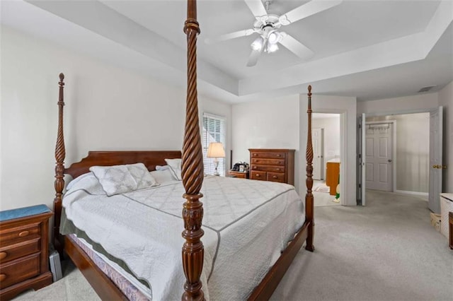 3652 Morning Creek Ct, Suwanee, GA 30024 - bedroom with a tray ceiling, carpet flooring, ceiling fan, baseboards, and ensuite bathroom