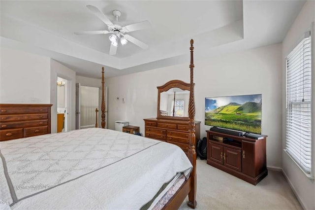 3652 Morning Creek Ct, Suwanee, GA 30024 - bedroom with a raised ceiling, light colored carpet, baseboards, and ceiling fan