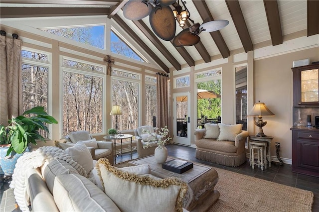 2160 Bradley Trl, Cumming, GA 30041 - sunroom / solarium with beam ceiling, high vaulted ceiling, and tile patterned flooring