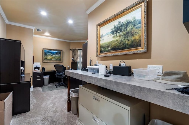 2160 Bradley Trl, Cumming, GA 30041 - office area with light colored carpet, crown molding, and recessed lighting
