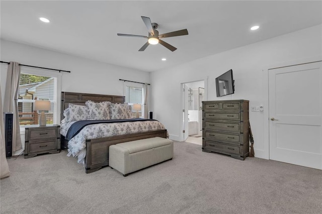 147 Wolf Creek Cv, Lagrange, GA 30240 - carpeted bedroom featuring recessed lighting, a ceiling fan, and connected bathroom