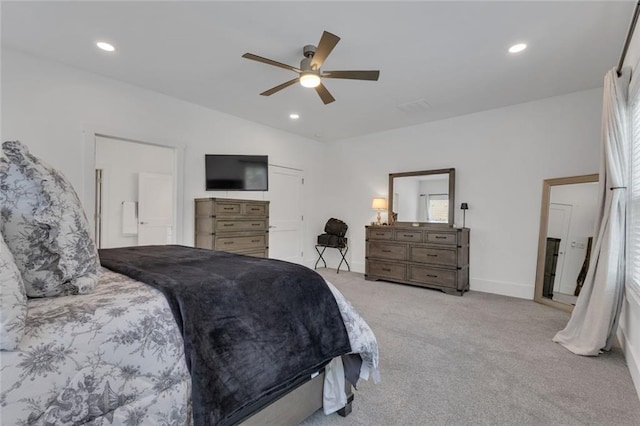 147 Wolf Creek Cv, Lagrange, GA 30240 - bedroom with light carpet, recessed lighting, and ceiling fan
