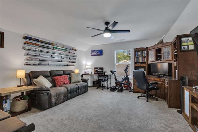 147 Wolf Creek Cv, Lagrange, GA 30240 - office space with carpet flooring, a ceiling fan, and lofted ceiling