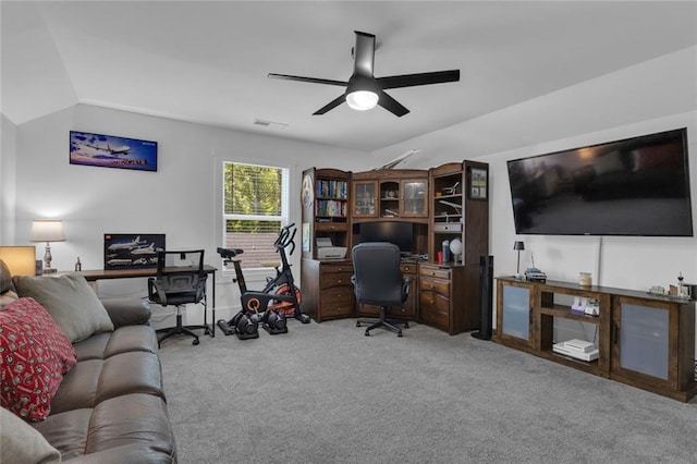 147 Wolf Creek Cv, Lagrange, GA 30240 - carpeted office with vaulted ceiling and a ceiling fan