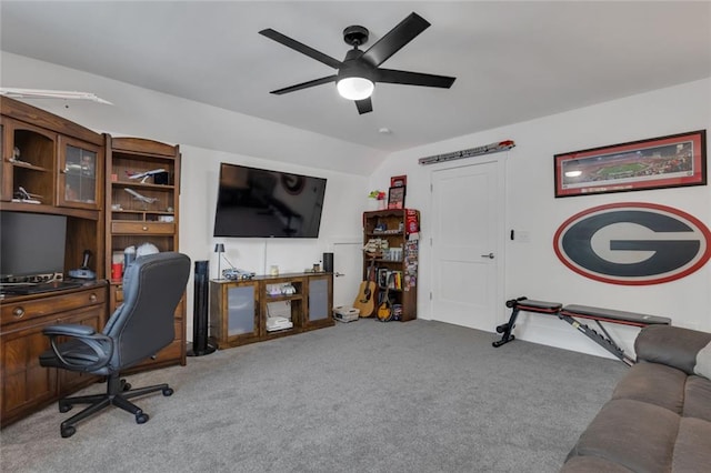 147 Wolf Creek Cv, Lagrange, GA 30240 - office area featuring carpet, a ceiling fan, and lofted ceiling