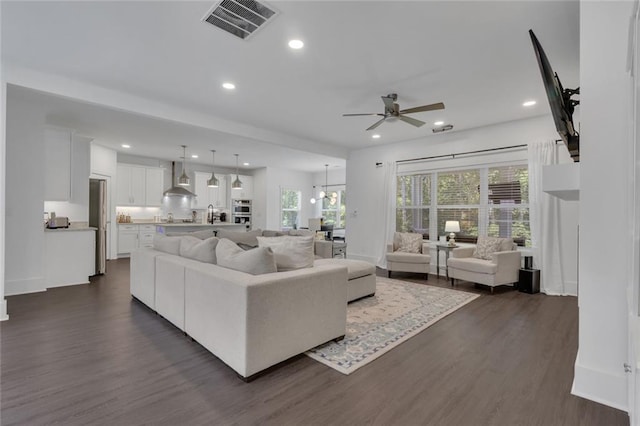 147 Wolf Creek Cv, Lagrange, GA 30240 - living area with a ceiling fan, recessed lighting, and dark wood-style floors