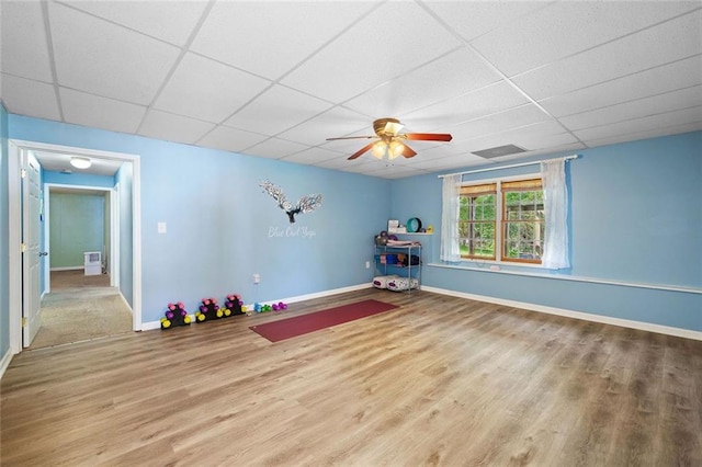 604 Greenleaf Way, Ball Ground, GA 30107 - rec room with a paneled ceiling, wood finished floors, ceiling fan, and baseboards