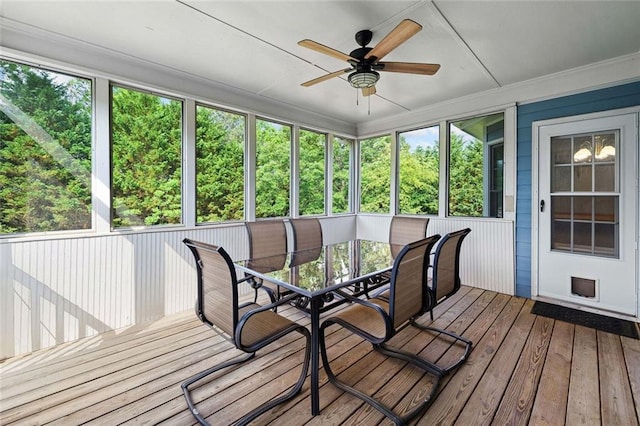 604 Greenleaf Way, Ball Ground, GA 30107 - sunroom with ceiling fan and outdoor dining area