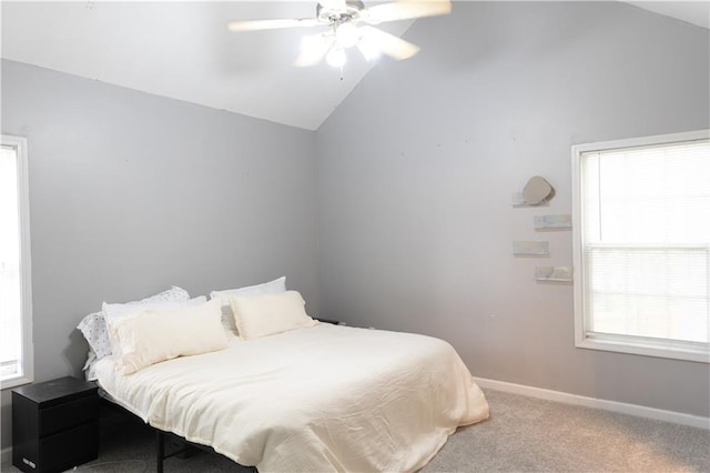 1043 Foxhollow Trl, Canton, GA 30115 - carpeted bedroom featuring lofted ceiling, baseboards, and ceiling fan